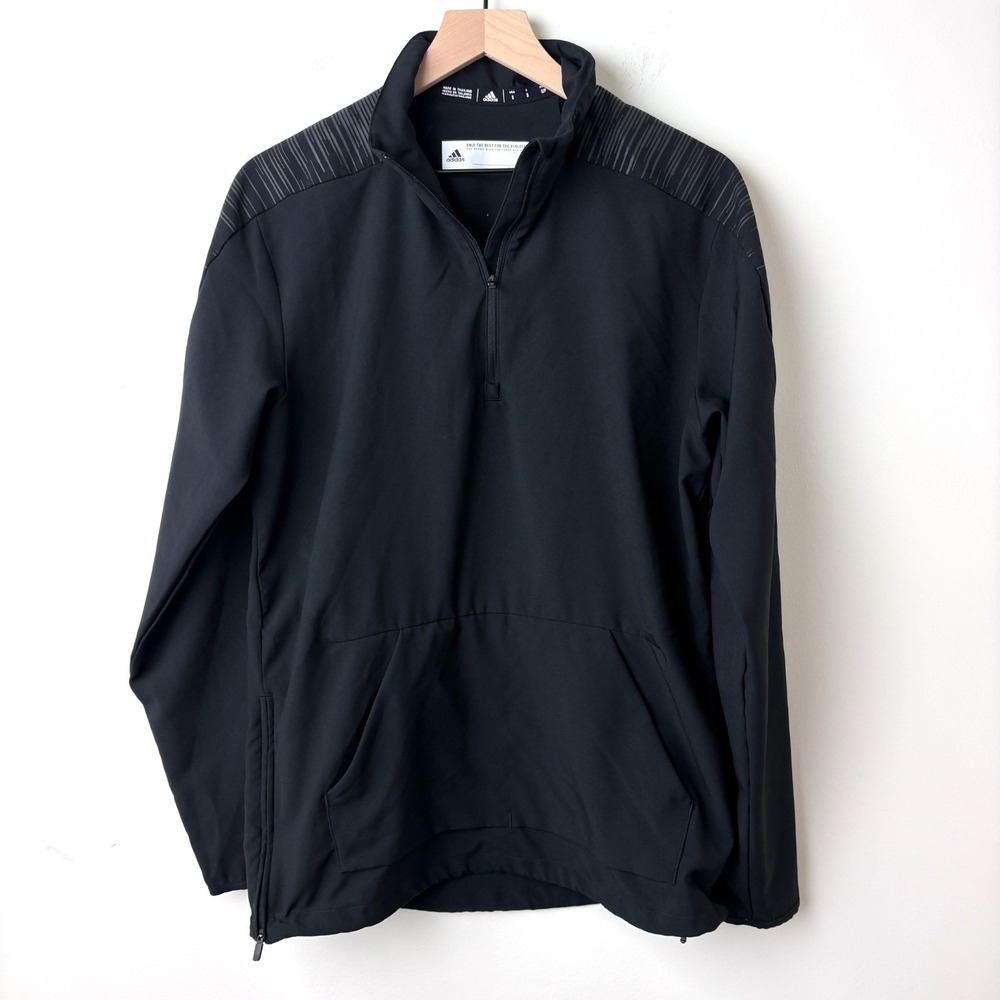 Adidas Shoulder Stripe 1/4 Quarter Zip Pullover Mens S Black Athletic Training